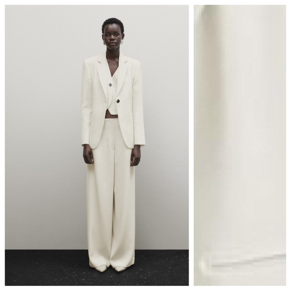NWT. Massimo Dutti Limited Edition Off White Wool/Viscose Suit Blazer. Size 2. - Picture 2 of 12